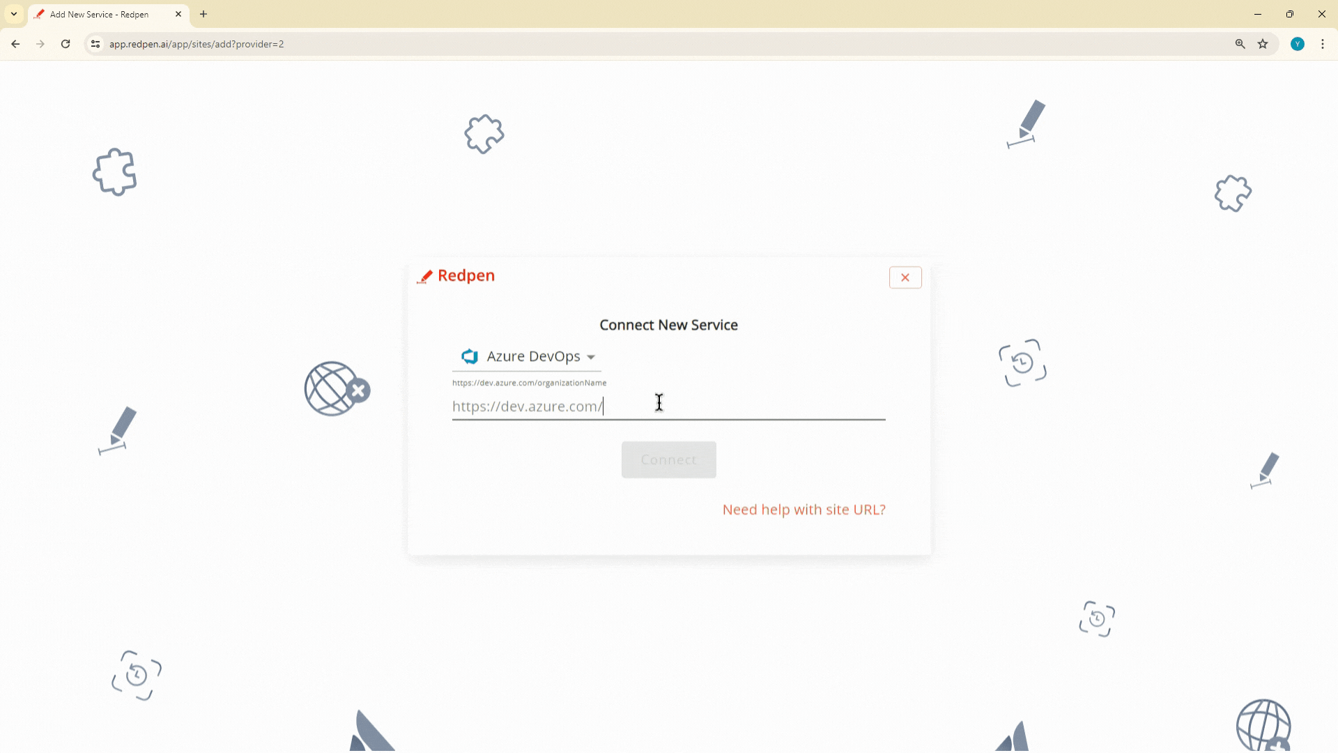 Specify the Azure DevOps organization URL for Redpen connection