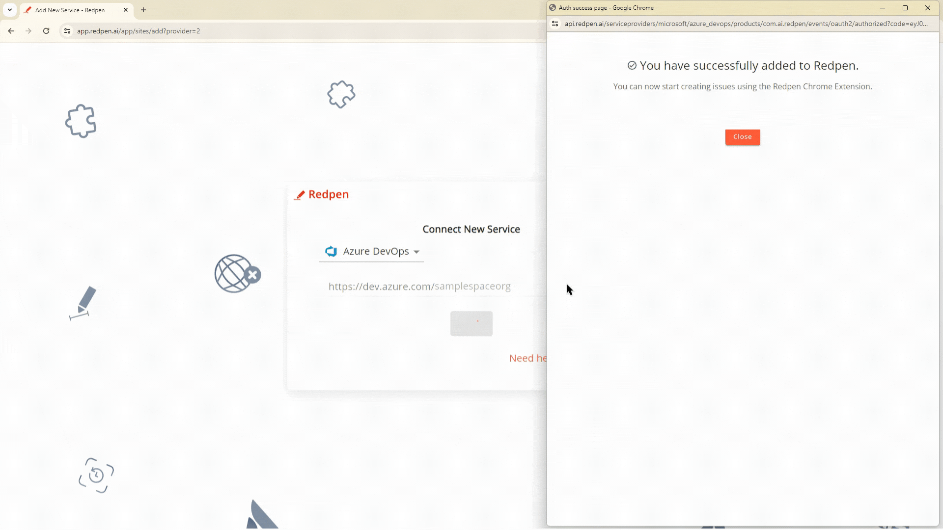 Successful connection between AzureDevops and Redpen
