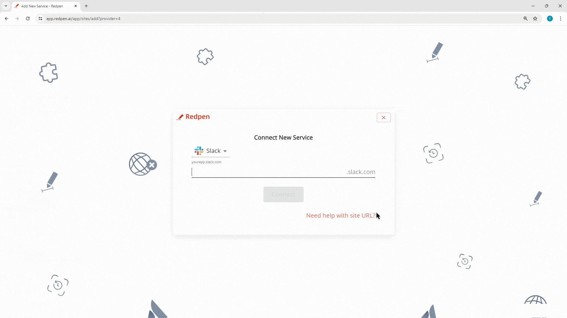 Specify the Slack workspace URL for Redpen connection