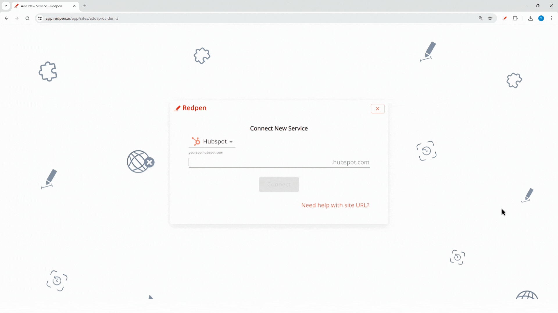 Specify the Hubspot account URL for Redpen connection