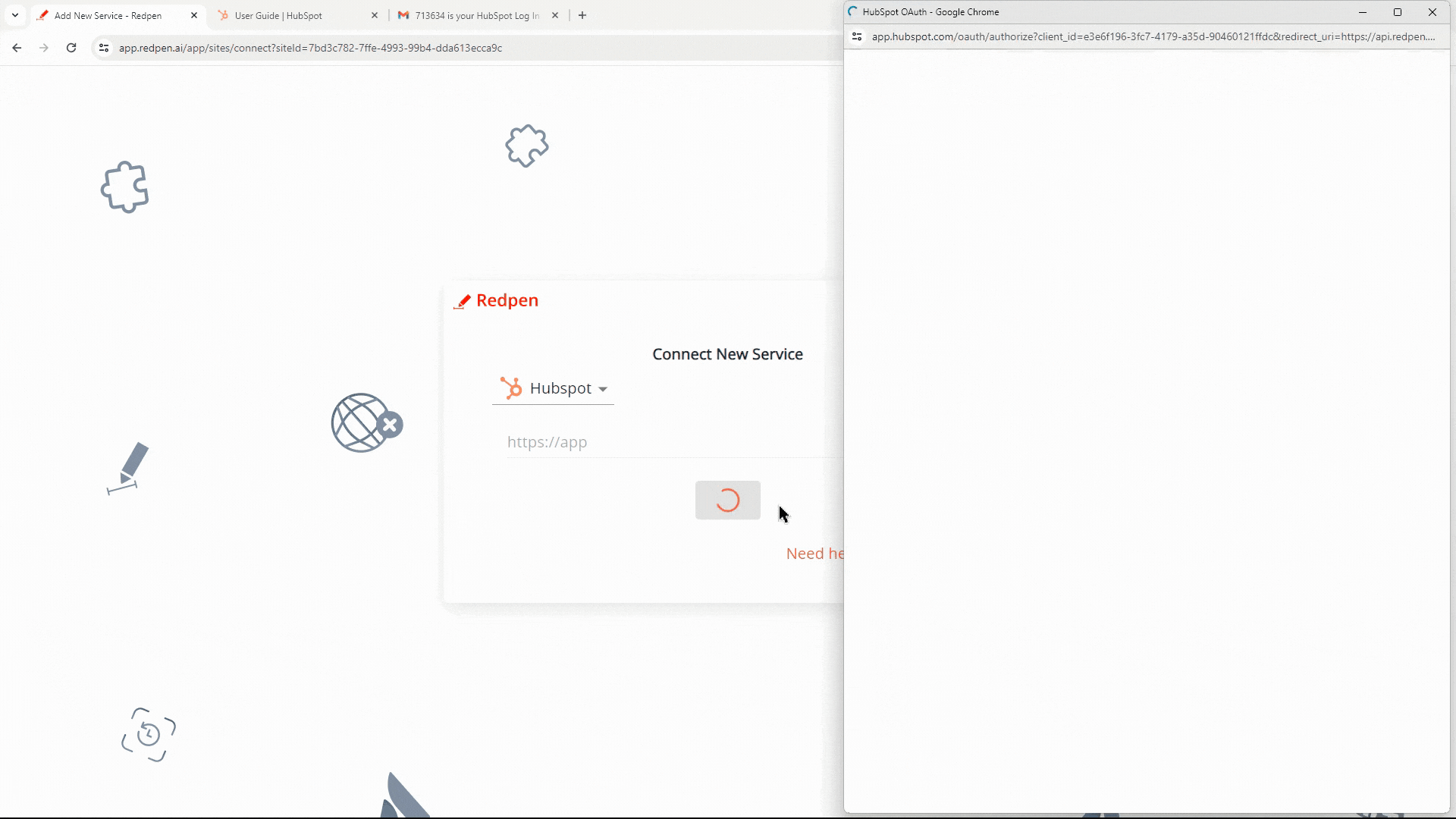 Authorize your HubSpot account for Redpen by selecting the account and clicking 'Choose Account