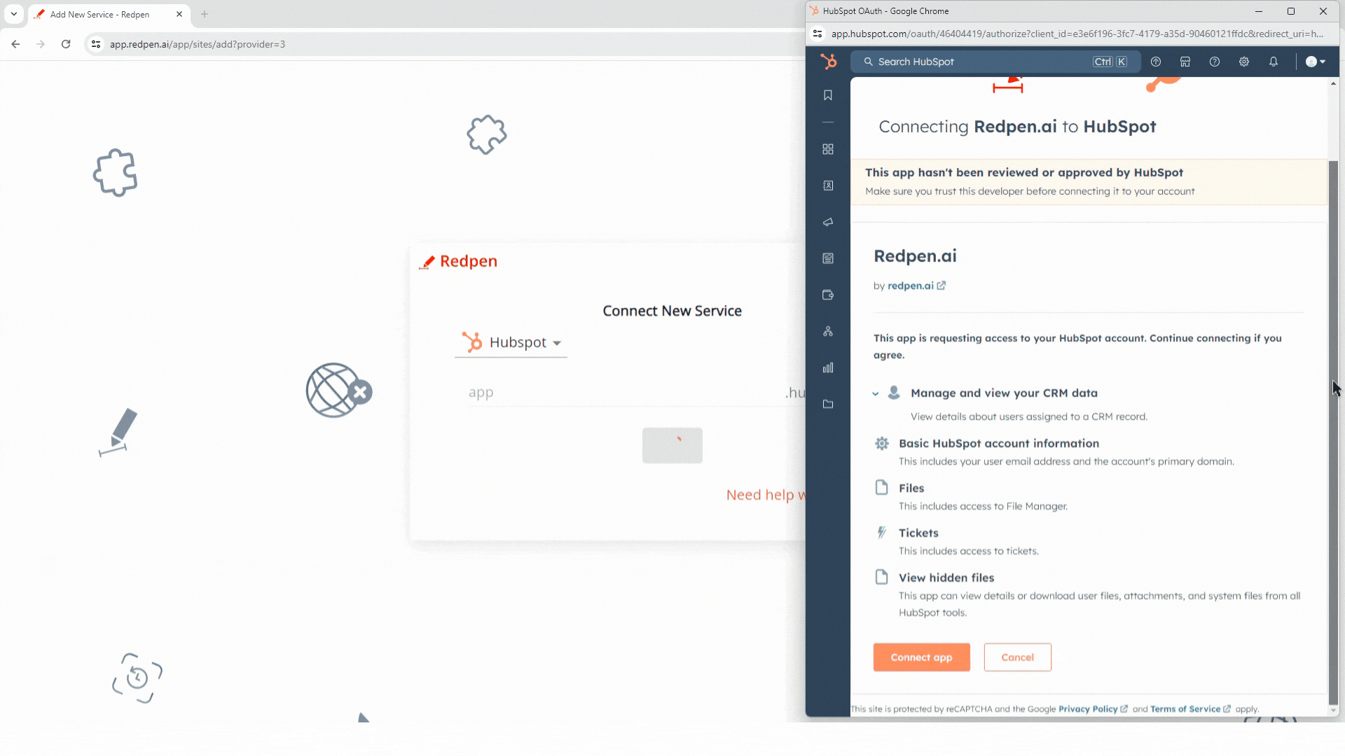 Click 'Connect app' in Redpen to complete the process